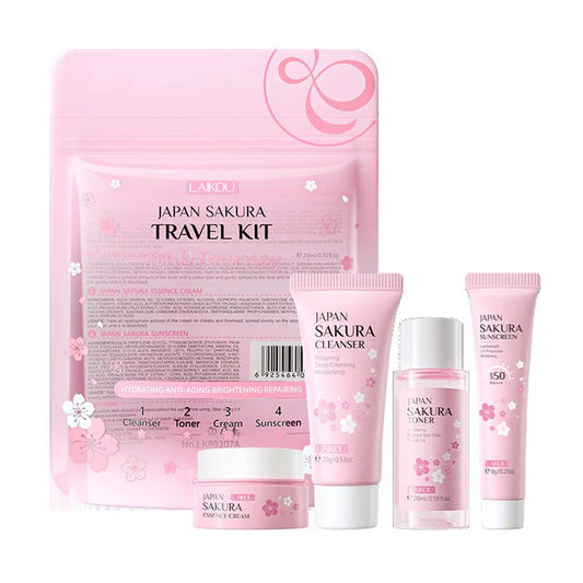 4Pcs/Bag Sakura Skin Care Sets Facial Cleanser Face Face Toner Sunscreen Moisturizing Smoothing Nourishing Skincare Product