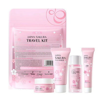 4Pcs/Bag Sakura Skin Care Sets Facial Cleanser Face Face Toner Sunscreen Moisturizing Smoothing Nourishing Skincare Product